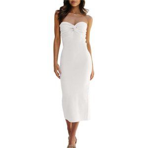 LILLUSORY Knitted Dresses Twisted Front Bodycon Dress with Back Slit